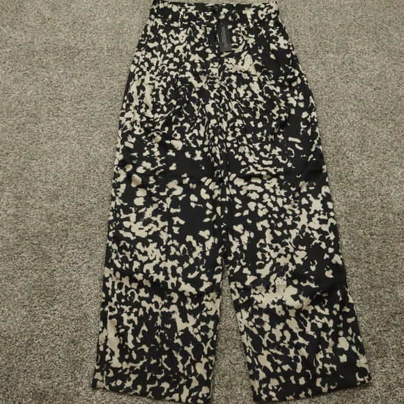 Banana Republic pants womens 2 Pleated Wide Leg Black Beige Print colorful art - Picture 1 of 13